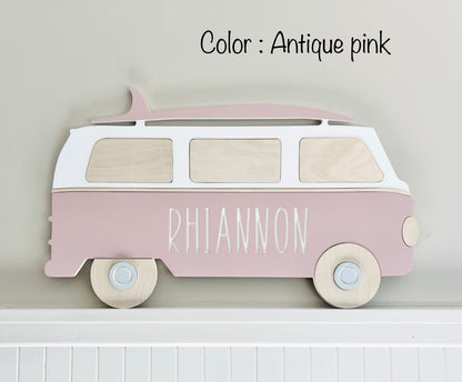 Nursery name sign retro bus for beach themed room, personalized with your baby's name