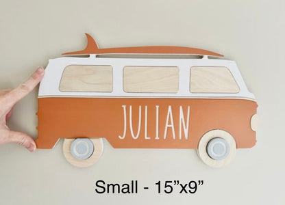 Nursery name sign retro bus for beach themed room, personalized with your baby's name