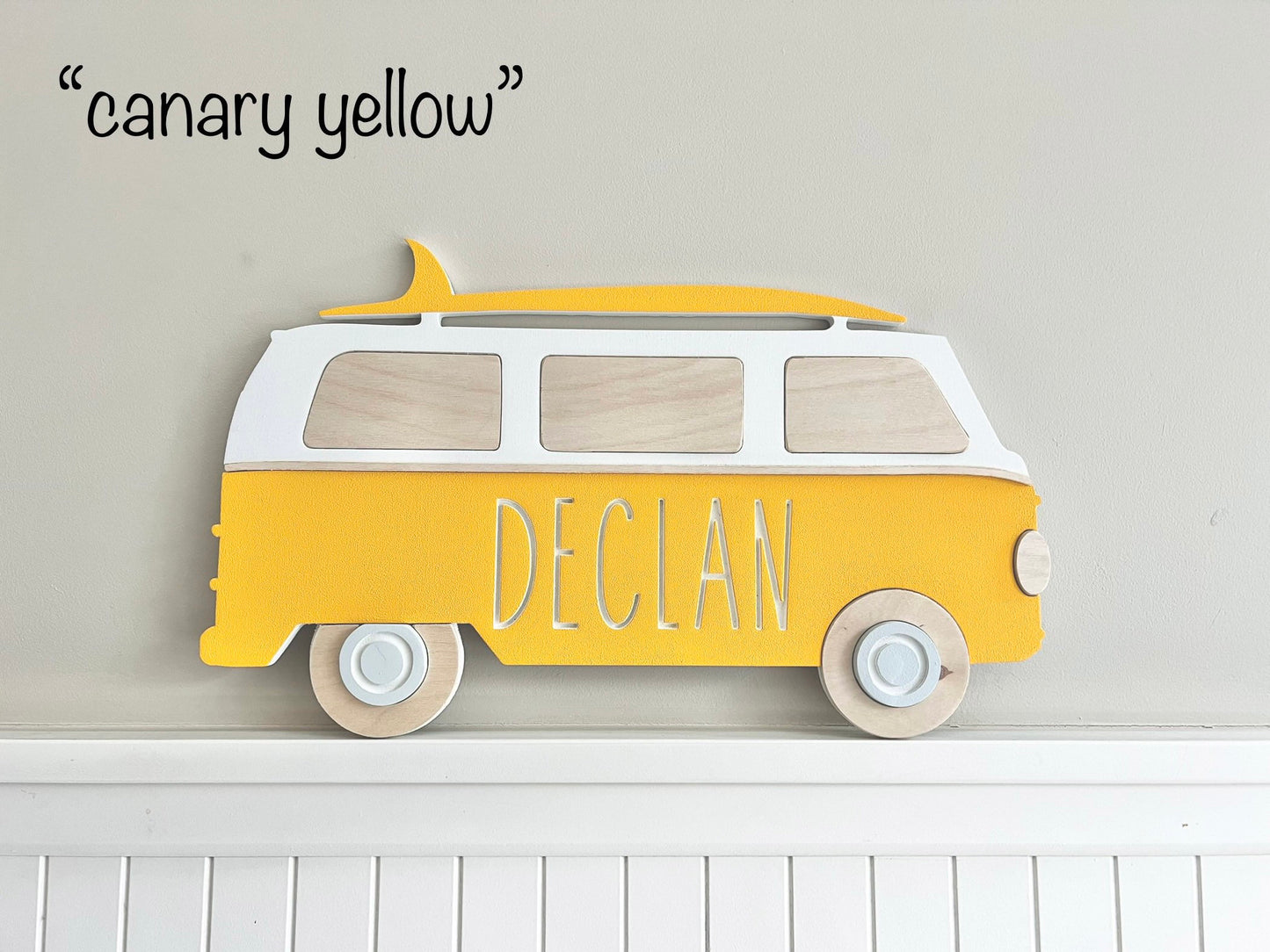 Nursery name sign retro bus for beach themed room, personalized with your baby's name