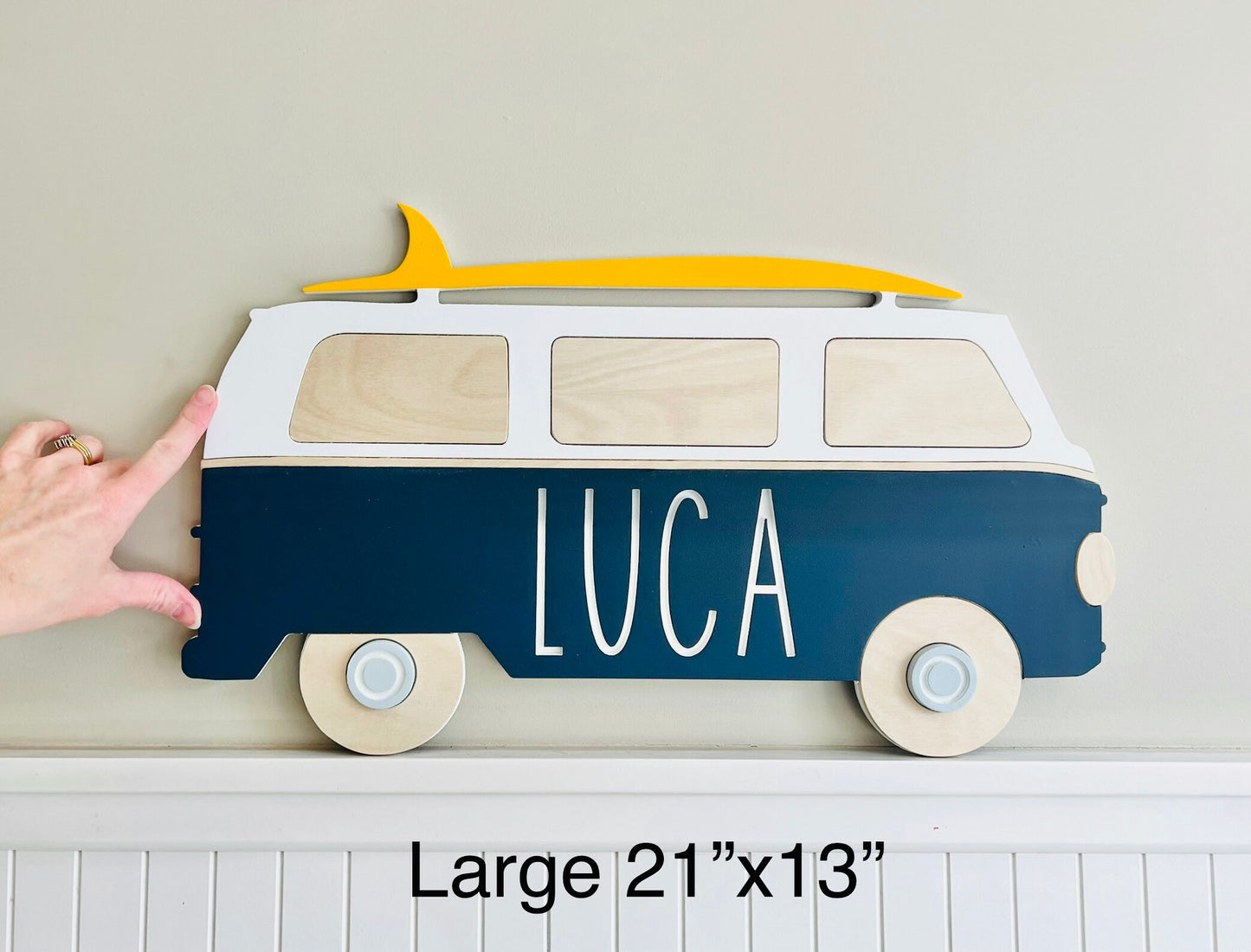Nursery name sign retro bus for beach themed room, personalized with your baby's name